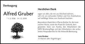 Traueranzeige von Alfred Gruber von NWZ Neue Württembergische Zeitung