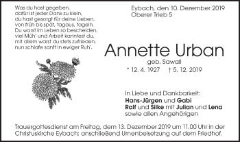 Traueranzeige von Annette Urban von Geislinger Zeitung