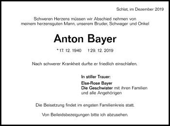 Traueranzeige von Anton Bayer von NWZ Neue Württembergische Zeitung