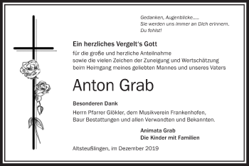 Traueranzeige von Anton Grab von Ehinger Tagblatt