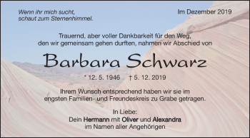 Traueranzeige von Barbara Schwarz von Geislinger Zeitung