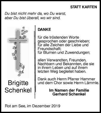 Traueranzeige von Brigitte Schenkel von Hohenloher Tagblatt