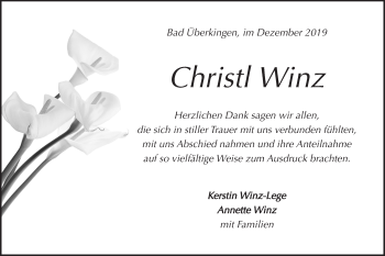 Traueranzeige von Christl Winz von Geislinger Zeitung