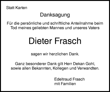 Traueranzeige von Dieter Frasch von SÜDWEST PRESSE Ausgabe Ulm/Neu-Ulm