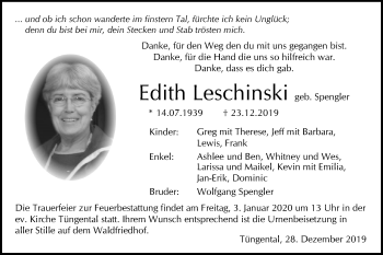 Traueranzeige von Edith Leschinski von Haller Tagblatt