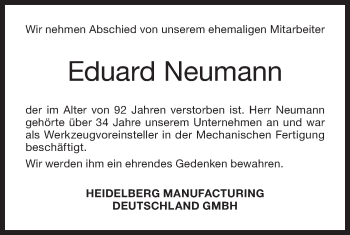 Traueranzeige von Eduard Neumann von Geislinger Zeitung