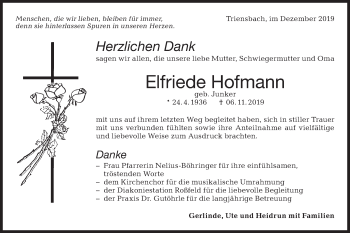 Traueranzeige von Elfriede Hofmann von Hohenloher Tagblatt