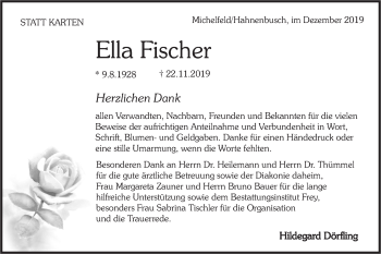 Traueranzeige von Ella Fischer von Haller Tagblatt