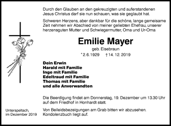 Traueranzeige von Emilie Mayer von Hohenloher Tagblatt