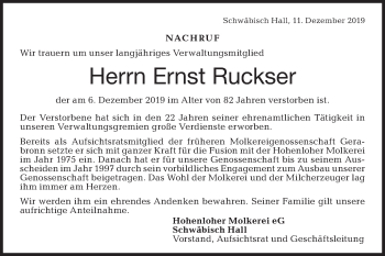 Traueranzeige von Ernst Ruckser von Hohenloher Tagblatt