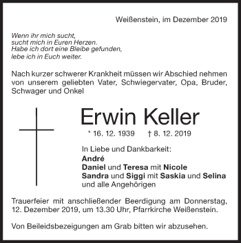 Traueranzeige von Erwin Keller von NWZ Neue Württembergische Zeitung