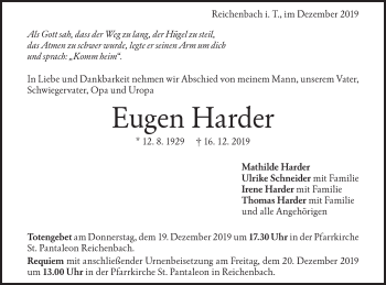 Traueranzeige von Eugen Harder von Geislinger Zeitung