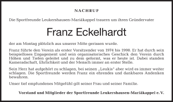 Traueranzeige von Franz Eckelhardt von Hohenloher Tagblatt