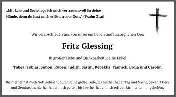 Traueranzeige von Fritz Glessing von Haller Tagblatt