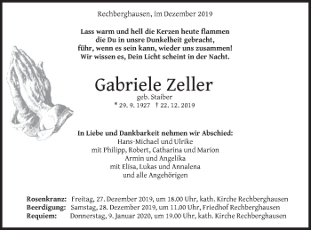 Traueranzeige von Gabriele Zeller von NWZ Neue Württembergische Zeitung