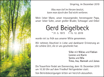 Traueranzeige von Gerd Beigelbeck von Geislinger Zeitung