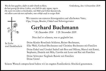 Traueranzeige von Gerhard Buchmann von Metzinger-Uracher Volksblatt