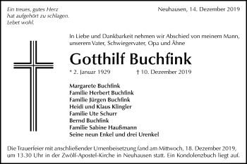 Traueranzeige von Gotthilf Buchfink von Metzinger-Uracher Volksblatt