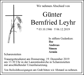 Traueranzeige von Günter Bernfried Leyhr von SÜDWEST PRESSE Ausgabe Ulm/Neu-Ulm