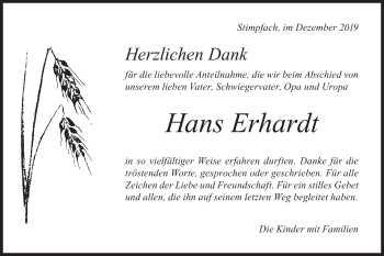 Traueranzeige von Hans Erhardt von Hohenloher Tagblatt