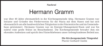 Traueranzeige von Hermann Gramm von Haller Tagblatt