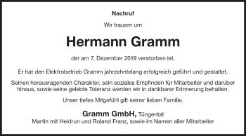 Traueranzeige von Hermann Gramm von Haller Tagblatt