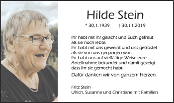 Traueranzeige von Hilde Stein von Haller Tagblatt