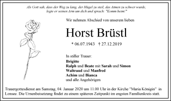 Traueranzeige von Horst Brüstl von SÜDWEST PRESSE Ausgabe Ulm/Neu-Ulm