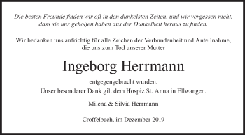 Traueranzeige von Ingeborg Herrmann von Haller Tagblatt