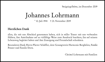 Traueranzeige von Johannes Lohrmann von SÜDWEST PRESSE Ausgabe Ulm/Neu-Ulm