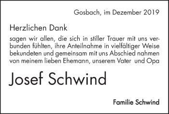 Traueranzeige von Josef Schwind von Geislinger Zeitung