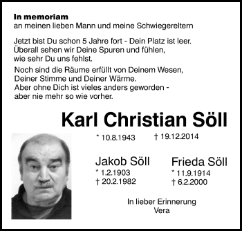 Traueranzeige von Karl Christian Söll von SÜDWEST PRESSE