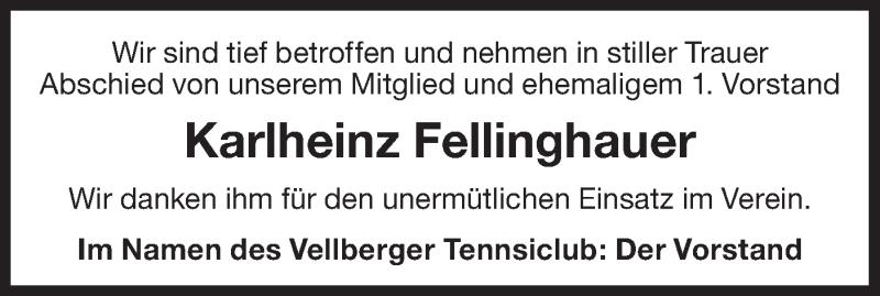  Traueranzeige für Karlheinz Fellinghauer vom 07.12.2019 aus Haller Tagblatt