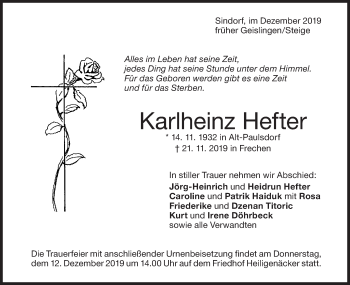 Traueranzeige von Karlheinz Hefter von Geislinger Zeitung