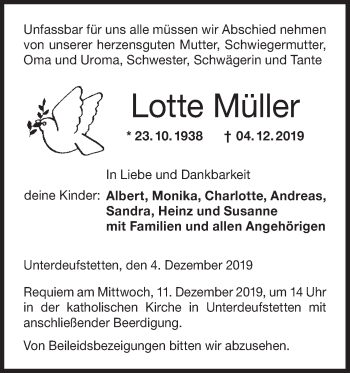 Traueranzeige von Lotte Müller von Hohenloher Tagblatt