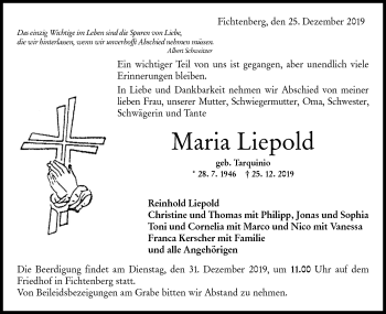 Traueranzeige von Maria Liepold von Rundschau Gaildorf