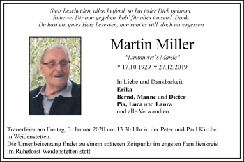 Traueranzeige von Martin Miller von SÜDWEST PRESSE Ausgabe Ulm/Neu-Ulm