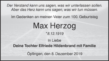 Traueranzeige von Max Herzog von Ehinger Tagblatt