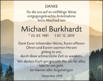 Traueranzeige von Michael Burkhardt von SÜDWEST PRESSE Ausgabe Ulm/Neu-Ulm