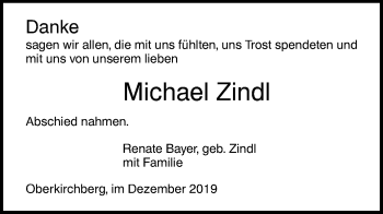 Traueranzeige von Michael Zindl von SÜDWEST PRESSE Ausgabe Ulm/Neu-Ulm