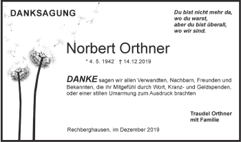 Traueranzeige von Norbert Orthner von NWZ Neue Württembergische Zeitung