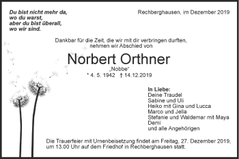 Traueranzeige von Norbert Orthner von NWZ Neue Württembergische Zeitung