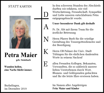 Traueranzeige von Petra Maier von Hohenzollerische Zeitung