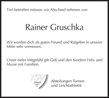 Traueranzeige von Rainer Gruschka von Metzinger-Uracher Volksblatt