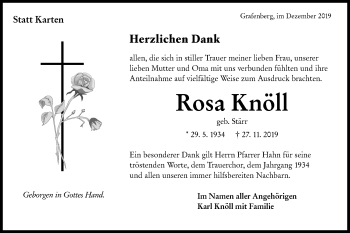 Traueranzeige von Rosa Knöll von Metzinger-Uracher Volksblatt