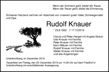 Traueranzeige von Rudolf Knauer von SÜDWEST PRESSE Ausgabe Ulm/Neu-Ulm