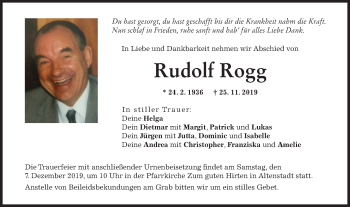 Traueranzeige von Rudolf Rogg von SÜDWEST PRESSE Ausgabe Ulm/Neu-Ulm