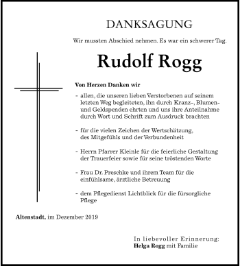 Traueranzeige von Rudolf Rogg von SÜDWEST PRESSE Ausgabe Ulm/Neu-Ulm