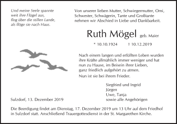 Traueranzeige von Ruth Mögel von Haller Tagblatt