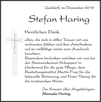 Traueranzeige von Stefan Haring von Rundschau Gaildorf